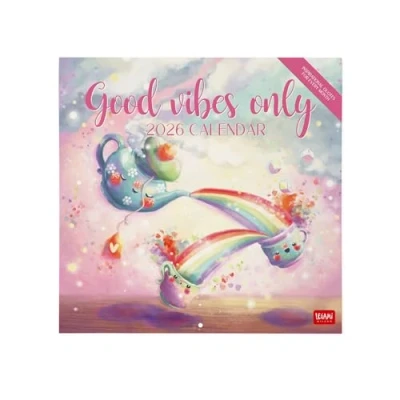 Afbeelding van Legami Wandkalender 2026, Good Vibes Only, grote wandkalender, 12 maanden en jaarplanner in 6 talen, ruimte voor notities, sterrenbeelden, internationale feestdagen, 30 x 29 cm
