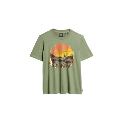 Afbeelding van Superdry Travel Souvenir Tshirt print, Dames, Maat: 40, Thyme green marl
