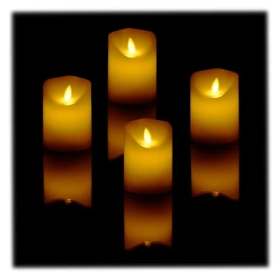 Afbeelding van Relaxdays LED kaarsen set van 4 timer bewegende vlam 10 x 7,5 cm stompkaarsen op batterij