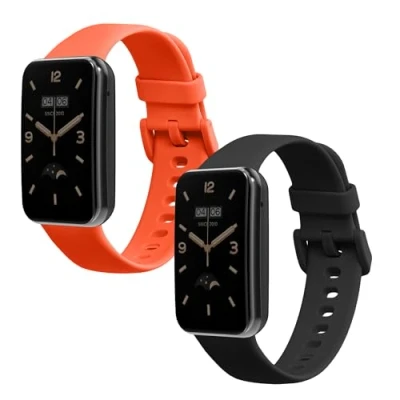 Afbeelding van kwmobile 2x horlogebandjes geschikt voor Xiaomi Mi band 7 Pro bandje Smartwatch bandjes van TPU Activity tracker horloge in zwart / oranje