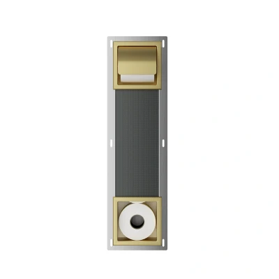 Afbeelding van Toiletrolhouder met Klep en Reserverolhouder Inbouw BWS Milan Geborsteld Messing