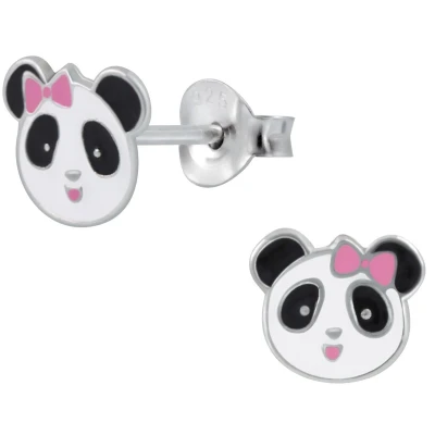 Afbeelding van JoyS Zilveren Panda oorbellen roze strikje