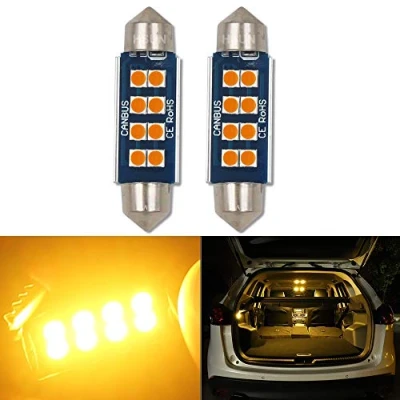 Afbeelding van HSUN 42MM Festoon C5W LED lamp, 12V 14V 569 578 212 2 2112 2122 214 Canbus foutloos met 8LED SMD3030 Chip voor interieur Dome Map Light en meer, Pack, Amber/Oranje