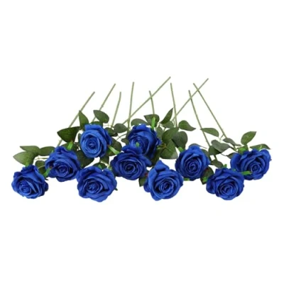 Afbeelding van JUSTOYOU 10 stuks zijden kunstrozen bloemen bruidsboeket (blauw)