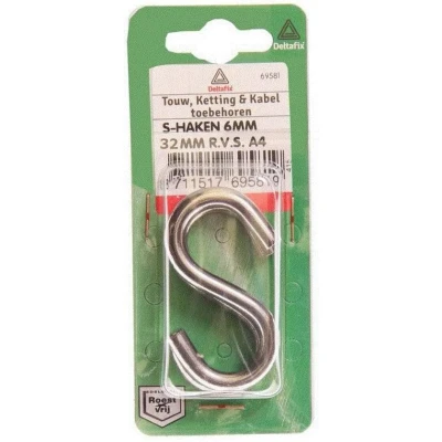 Afbeelding van Deltafix s haak r.v.s. a4 32 mm x 4 st.