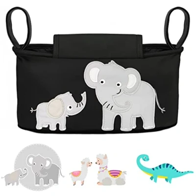 Afbeelding van GLÜCKSWOLKE Kinderwagen Organizer 12 Motieven I Kinder Buggy Tas Kinderwagentas met Disposer van vochtige doekjes Wandelwagen Opbergtas Baby Stroller Pram Kinderwagentasche Olifant (Zwart)