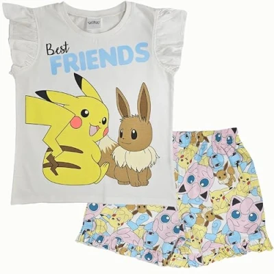 Afbeelding van Pikachu &amp; Eevee Korte pyjama met ruches voor meisjes, 100% katoen, Eevee, 8 9 Jaren