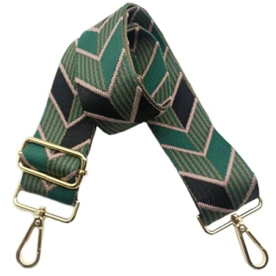 Afbeelding van schouderriem voor tas, 5 cm, brede riem, schoudertas, verstelbaar, schouderriem, handtas, met goudkleurige gesp, dames, doe het zelf, accessoires (zwart/groen), 07