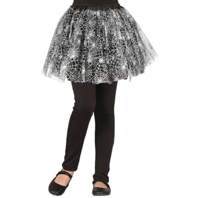 Afbeelding van Fiestas Guirca meisjes tutu spinnen zwart/ zilver 30 cm Halloween kostuum voor kinderen