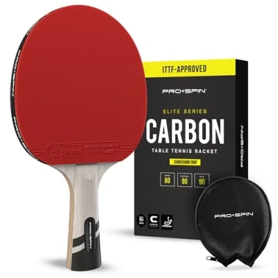 Afbeelding van Pro Spin Ping Pong Batje met Koolstofvezel 7 laags Blad, Offensief Rubber, 2,0 mm Spons, Hoogwaardig Rubberen Beschermhoes Verbeter je Pingpong Spel het Elite Serie Koolstof Tafeltennis