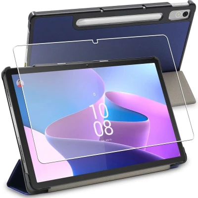 Afbeelding van ebestStar Hoes voor Lenovo Tab P12 (2023), Slanke Design PU Lederen Etui, Automatische Slaap/Wake, SmartCase hoesje, Donkerblauw + Gehard Glas