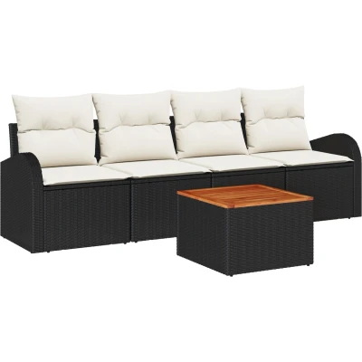 Afbeelding van vidaXL 5 Delige Tuin Sofa Set met Kussens Zwart Poly Rattan Acacia