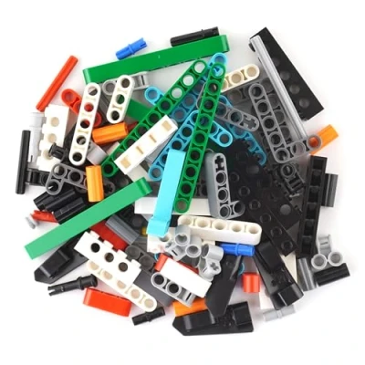 Afbeelding van Lego Technic Bouwstenen kleurrijk 100 stuks pinnen stekers kruisstangen assen connector liftarms technische onderdelen stenen