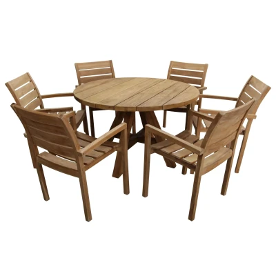 Afbeelding van 4 Seizoenen Tuinmeubelen 7 delige ronde tuinset 6 Bulu tuinstoelen ⌀150cm Ayra tuintafel