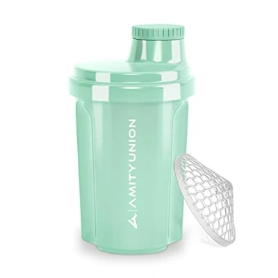 Afbeelding van Protein Shaker 300 ml &quot;Heaven&quot; lekvrij, BPA vrij met klikbare zeef en weegschaal voor romige wei shakes, gym fitness cups isolaten sportconcentraten, origineel in Mint blauw 300ml