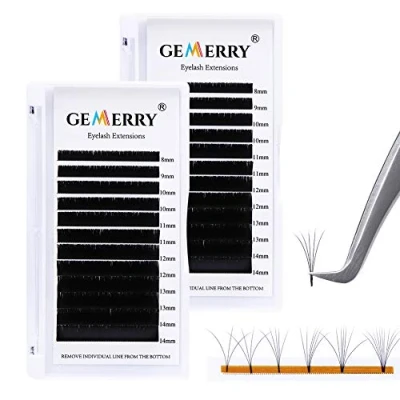 Afbeelding van GEMERRY 2PCS Wimperverlenging 8 14mm Easy Fan Volume Natuurlijke Auto wimpers Extensions Self Fanning Nerts Russisch Volume(0.05 C+D curl 14mm)