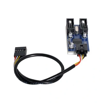 Afbeelding van Cablecc Moederbord 9 polige USB 2.0 header 1 tot 2 bus verlengkabel HUB aansluiting adapter poort multilier