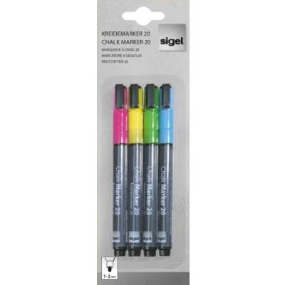 Afbeelding van Sigel GL179/12 krijtmarker kleurrijk, ronde punt 1 2 mm, afwasbaar, verpakking van 12 stuks met 4 kleuren