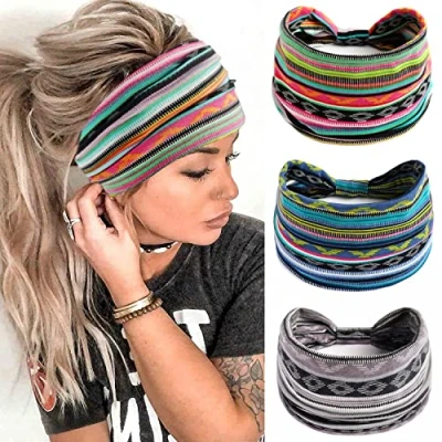 Afbeelding van 3 stuks brede hoofdband, elastische boho haarbanden, vintage zweetband, geknoopt, yoga, hoofdbanden voor vrouwen en meisjes