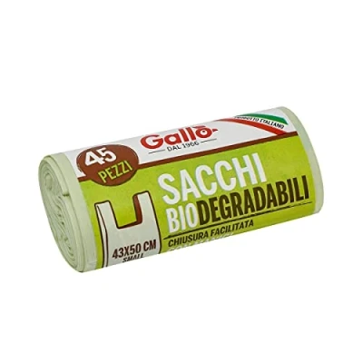 Afbeelding van Gallo, 45 biologisch afbreekbare en robuuste zakken, sluiting met handgrepen, 43 x 50 cm, 12 liter