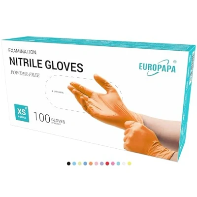 Afbeelding van EUROPAPA® wegwerphandschoenen, 100 stuks, onderzoekshandschoenen, poedervrij, zonder latex, niet steriel, latexvrij, wegwerphandschoenen (XS, Oranje)