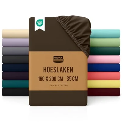 Afbeelding van Utopia Bedding Hoeslaken, 35 cm Diepe, Eenvoudig onderhoud Zachte Geborstelde Microvezel Stof, Krimp en Vervaagt Bestendig (160 x 200 cm, Bruin)