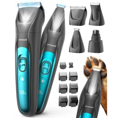 Afbeelding van oneisall 4 in 1 stille tondeuse voor honden en katten, met ledlicht, 2025 dierenverzorging hondenscheermachine, poottrimmer, klauwslijper, 2000 mAh oplaadbare hondentrimmer