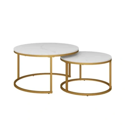 Afbeelding van Vicco Salontafel set &quot;Montreal&quot;, Wit/Goud, 77 x 40 cm 2 delen