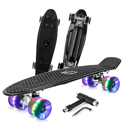 Afbeelding van BELEEV Skateboard Compleet 22 x 6 inch Mini Cruiser voor Kinderen Tieners Beginners, PU LED Oplichtende Wielen met All in One Skate T Tool