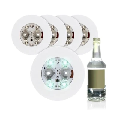 Afbeelding van Spetebo Zelfklevende flessenverlichting, set van 5 met elk 4 SMD leds, flessenverlichting om onder de fles te plakken, 3 verlichtingsfuncties, het hoogtepunt op feest
