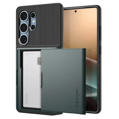 Afbeelding van Spigen Hoesje Geschikt voor Samsung Galaxy S25 Ultra Met Pasjeshouder Slim Armor CS Backcover groen