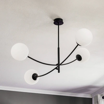 Afbeelding van EMIBIG LIGHTING Plafondlamp Hunter, zwart/opaal, 4 lamps