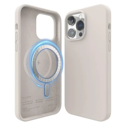 Afbeelding van elago Magnetische Silicone Hoesje Compatibel met iPhone 14 Pro Max Case (6.7&quot;), MagSafe Alle Toebehoren, Ingebouwde Magneten, Premie Vloeibaar Silicone, Beschermende Cover (Stone)