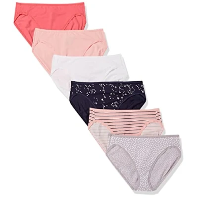 Afbeelding van Amazon Essentials Women&#039;s Katoenen hoge onderbroek met pijpen (verkrijgbaar in grote maten), Pack of 6, Sterren/Stippen/Streep/Veelkleurig, S