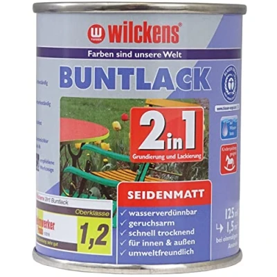 Afbeelding van Wilckens 2 in 1 acryl kleurlak voor binnen en buiten, zijdemat, 125 ml, RAL 7001 zilvergrijs
