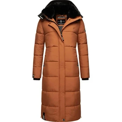 Afbeelding van MARIKOO Reliziaa Lange winterjas voor dames, warme gewatteerde jas, met afneembare capuchon, XS XXL, L