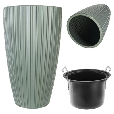 Afbeelding van KADAX Ronde bloempot, decoratieve bloempot met binneninzetstuk, sierpot van kunststof, voor binnen en buiten (groen)