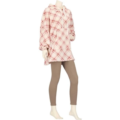 Afbeelding van Apollo Huggle Hoodie Dames Ruit Roze Fleece One Size deken