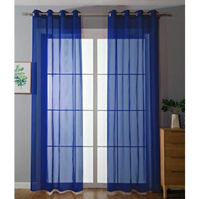 Afbeelding van 203322 Set van 2 ingestanste ringen, transparant, voor de woonkamer, voile, loodband, H x B 175 140 cm, koningsblauw