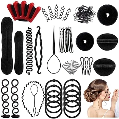 Afbeelding van Haarkapsels hulpset 25 stuks, haaraccessoires styling set, haarstyling accessoires kit set haar gereedschap, meisjes magische vlechthulp clip pads schuim kapsel