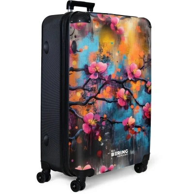 Afbeelding van NoBoringSuitcases.com® Koffer groot Reiskoffer lichtgewicht Bloesemtakken op kleurrijke achtergrond Rolkoffer met 4 wielen Grote trolley XL 98 liter bagage