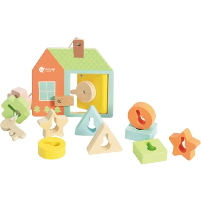 Afbeelding van CLASSIC WORLD Houten verweven draadinrijgblokken Sleutels en deuren 11 el.