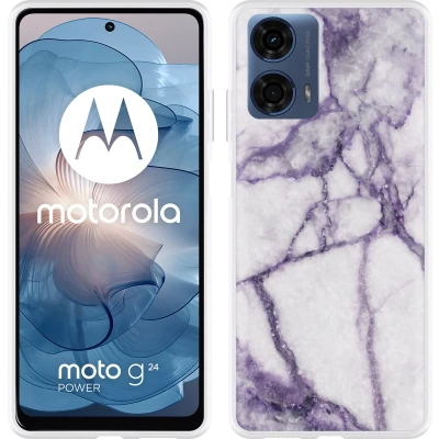 Afbeelding van Cazy Hoesje geschikt voor Motorola Moto G04/G04s/G24/G24 Power Wit Paars Marmer