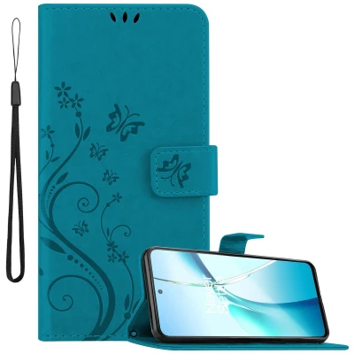 Afbeelding van Cadorabo Hoesje geschikt voor OnePlus Nord CE4 Lite in BLOEMEN BLAUW Beschermhoes bloemmotief met magnetische sluiting, standfunctie en kaartsleuven Book Case Cover Etui