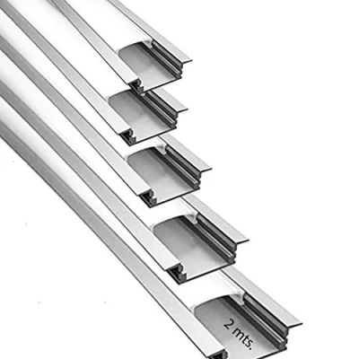 Afbeelding van Inbouwprofiel van aluminium voor ledstrips, ondoorzichtig, diffuser, 10 m, met houder U montage, koellichaam op 2 m lengte, kanaal houder, eindkappen