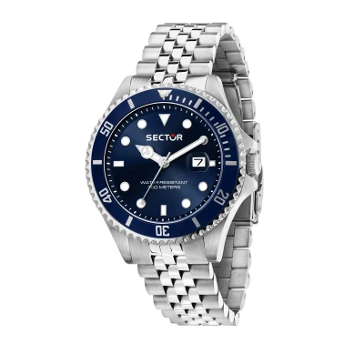 Afbeelding van Sector No Limits herenhorloge, tijd, datum, analoog, stalen band, collectie 230 R3253161053, Blauw, Zilver, 43.00, armband
