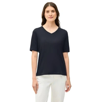 Afbeelding van Cecil Vneck Tshirt basic, Dames, Maat: Medium, Blau