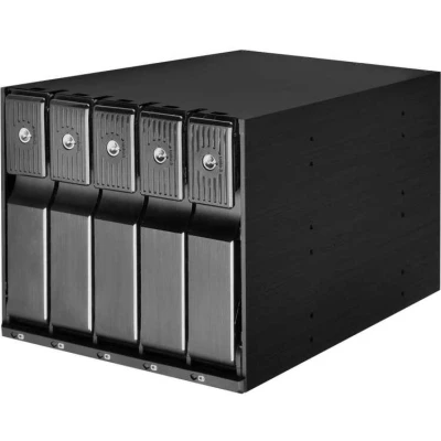 Afbeelding van SilverStone SST FS305 12G dragerloos 3 x 5,25&quot; aluminium Hot Swap harde schijf wisselframe voor 5 3,5&quot; SAS 12G/SATA 6G HDDs of SSD&#039;s met metalen slot op elke schuifdeur,zwart
