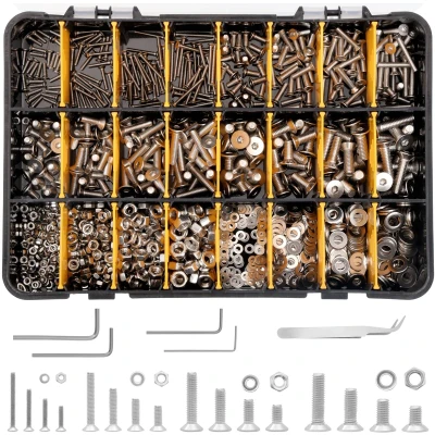 Afbeelding van Belle Vous 1120 Stuks Verzonken Schroeven Set met Hex Socket Roestvrijstalen Platkop M2, M3, M4 en M5 Opslag Doos Bouten, Moeren Rivet voor DIY Machinereparatie
