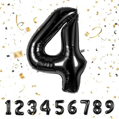 Afbeelding van Maclunar Verjaardagsgetallen ballon 4 jaar folieballon kinderverjaardag decoratie XXL zwarte enorme in 40 101cm verjaardagsdecoratie cijfer voor verjaardag vliegt met
